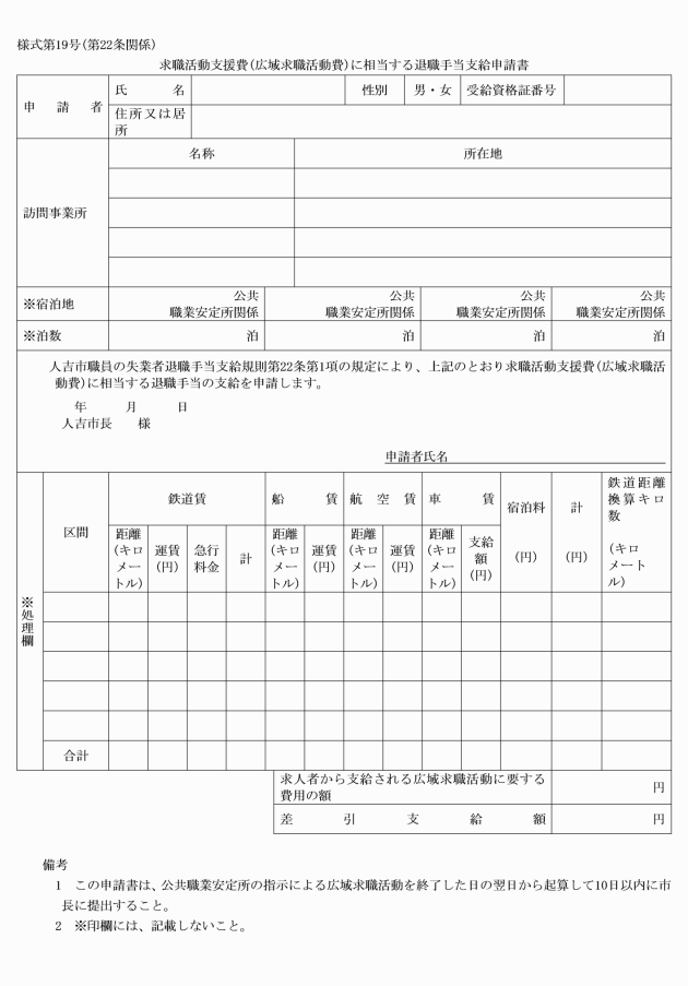 人吉市職員の失業者退職手当支給規則