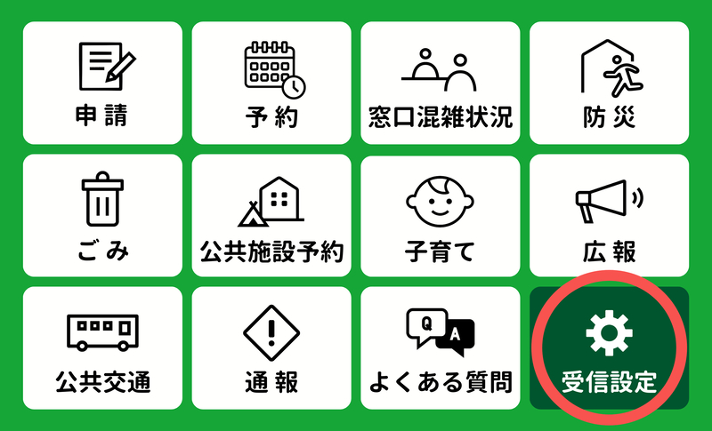 受信設定ボタンを示した画像