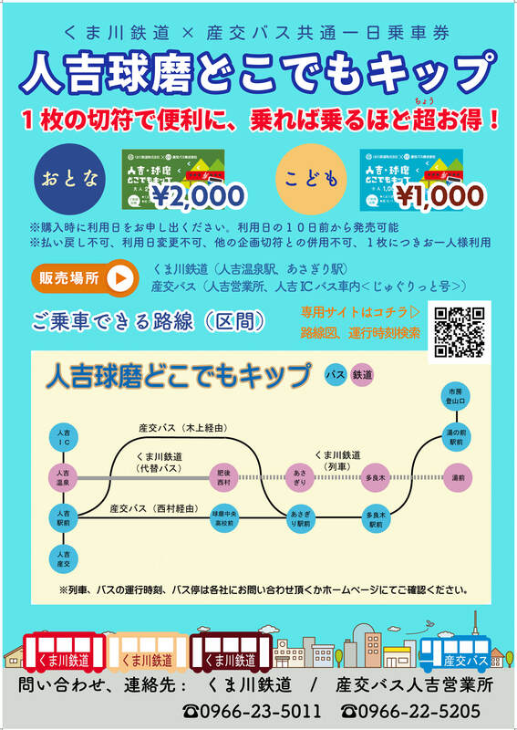 人吉球磨どこでもキップチラシ。詳しくは下部の関連サイトをご確認ください。