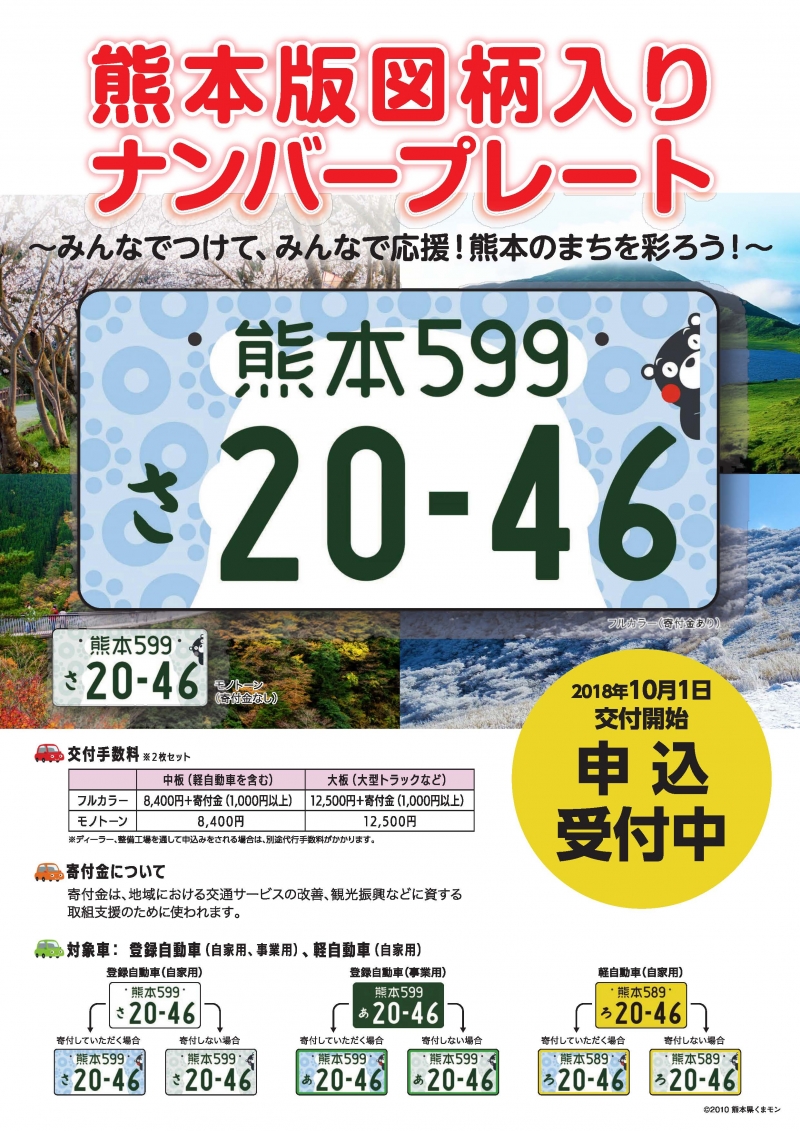 熊本版図柄入りナンバープレート周知チラシの画像、詳細は本文に記述しています。