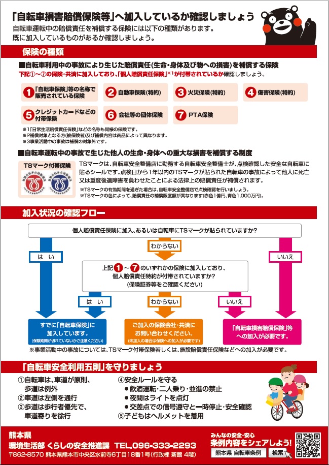 自転車保険加入義務化(裏)のポスター画像、詳細はPDFファイルを参照ください。