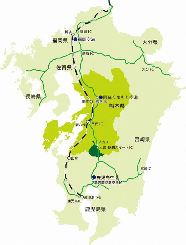 熊本県での人吉の位置説明図の画像